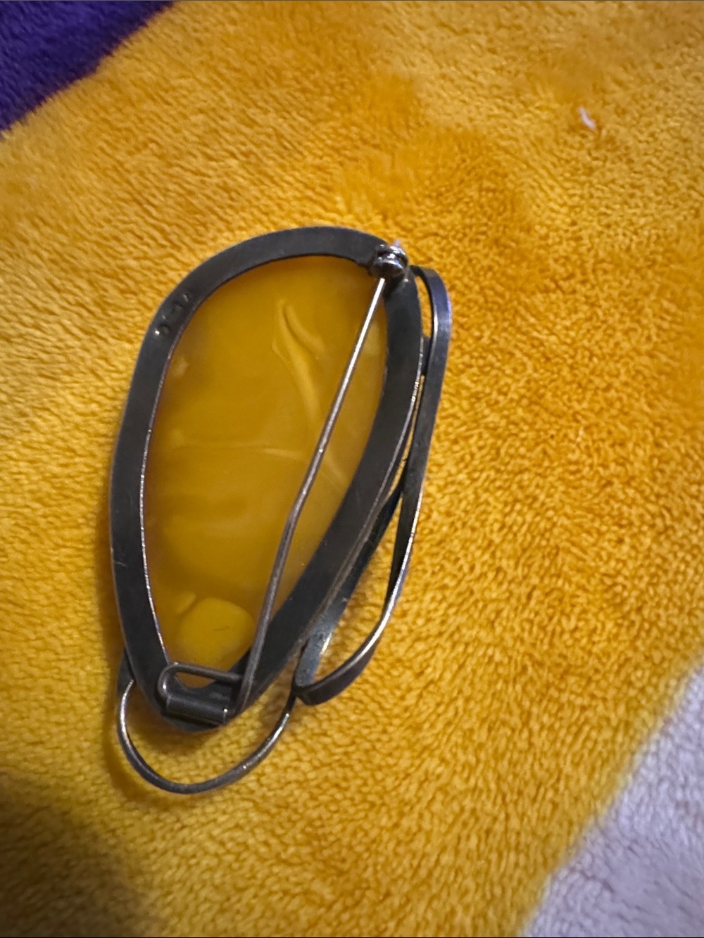 Antique Baltic Amber Eggyoke Teardrop Brooch Pin -925 silver - Picture 7 of 8